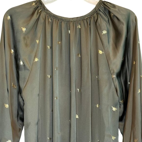 Harper Wren Hunter Green Drop Waist Dress with Gold Metallic Bees - Size Small - Picture 8 of 9